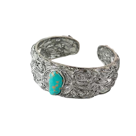 Vintage Silver Butterfly and Turquoise Cuff Bracelet - Picture 5 of 7